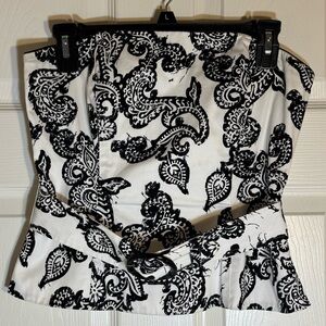 WHBM‎ Paisley Bustier Corset Top Size 4 White Black Strapless Zip Lined Belted